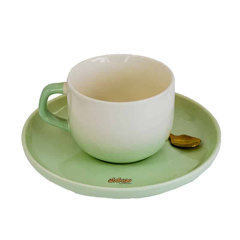 فنجان و نعلبکی سبز طرح سگ برجسته (2)