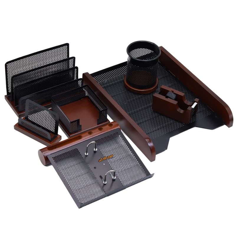 سرویس اداری رومیزی چوب و فلز قهوه ای کد 7 شهاب تحریر