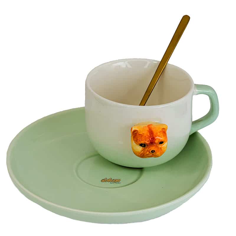 فنجان و نعلبکی سبز طرح سگ برجسته (1)