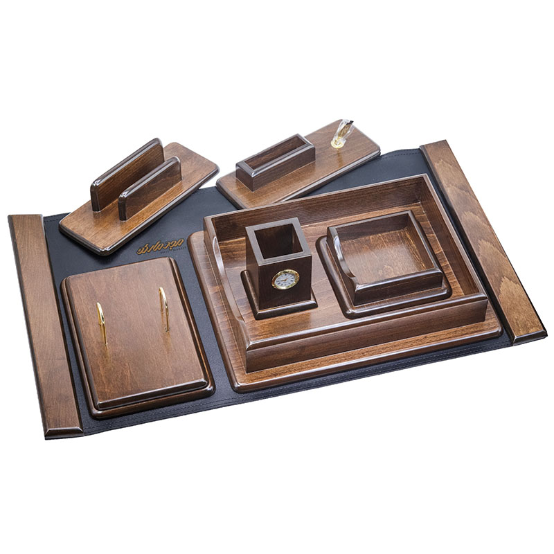 سرویس اداری رومیزی کد 175 قهوه ای تیره چرم چوب