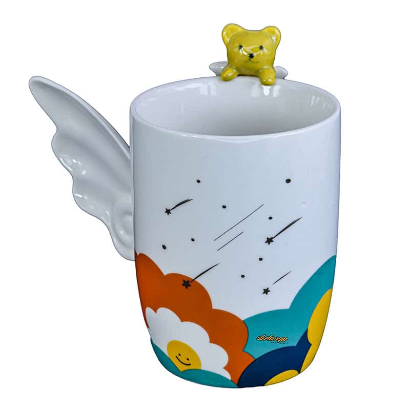 ماگ فانتزی سفید طرح دسته بال دار