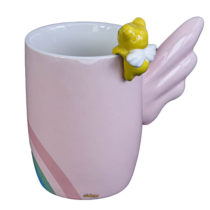 ماگ صورتی طرح دسته بال دار (2)