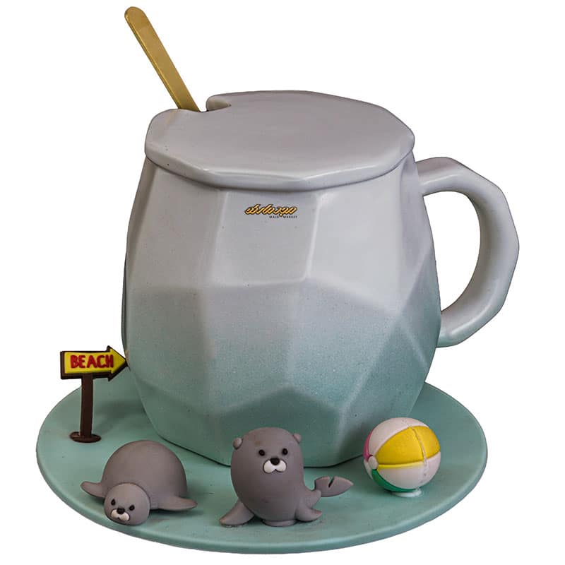 ماگ فانتزی سفید و سبز طرح ساحل زیر سیلیکونی