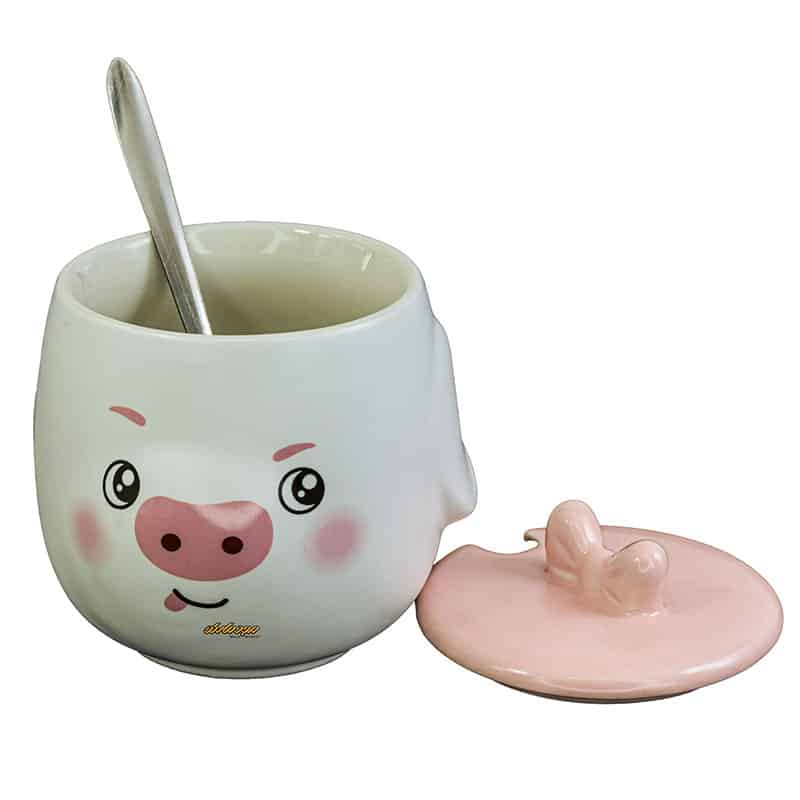 ماگ فانتزی سفید و صورتی طرح خوک (1)