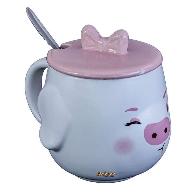 ماگ فانتزی سفید و صورتی طرح خوک (5)