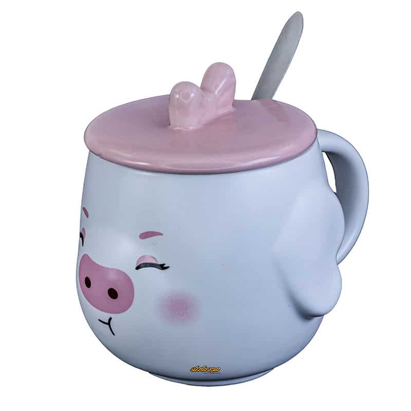 ماگ فانتزی سفید و صورتی طرح خوک (4)