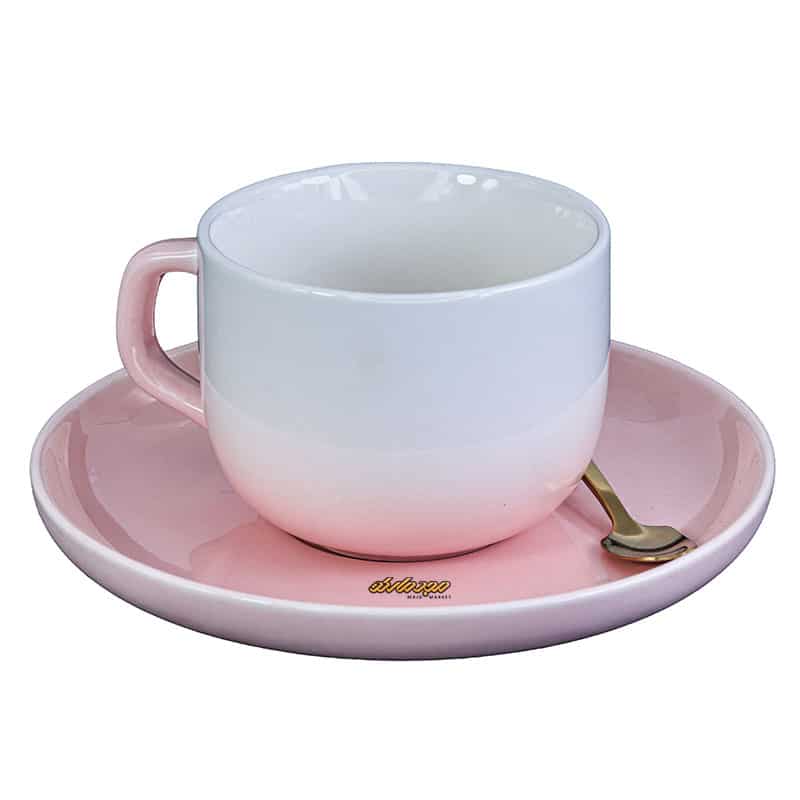 فنجان و نعلبکی صورتی طرح سگ برجسته (2)