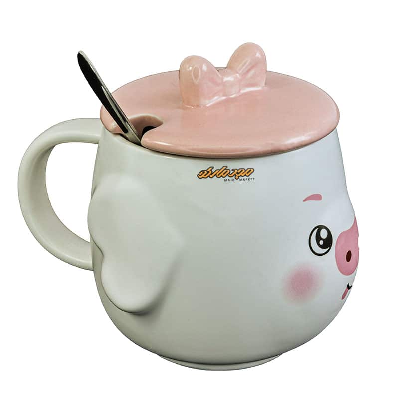 ماگ فانتزی سفید و صورتی طرح خوک (3)