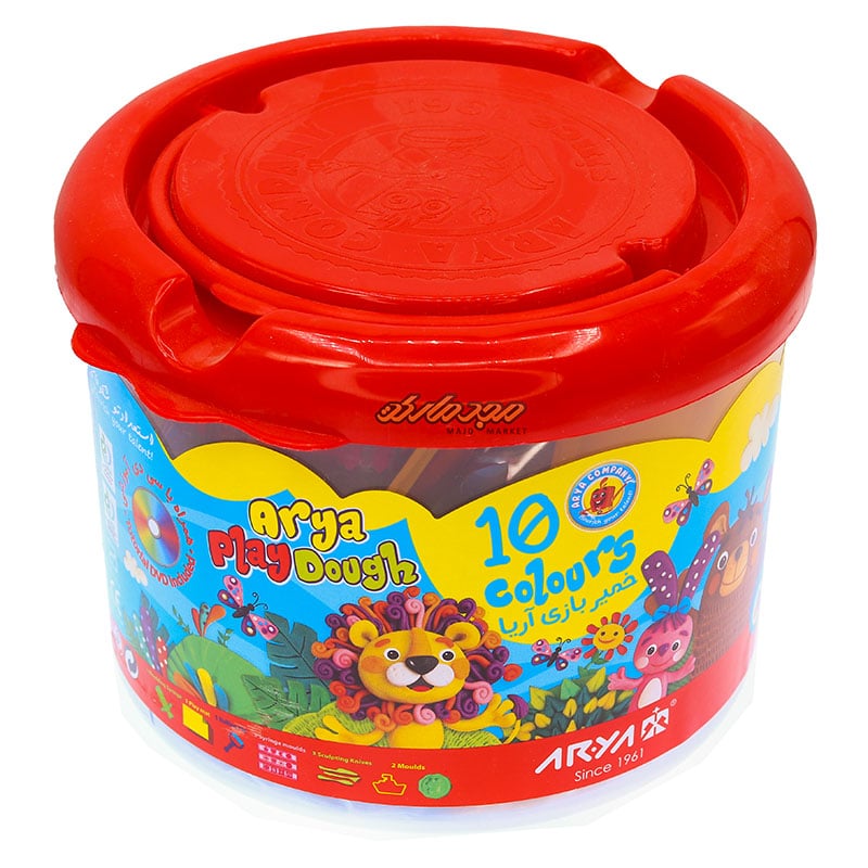 خمیر بازی 10 رنگ سطلی قرمز آریا ARYA