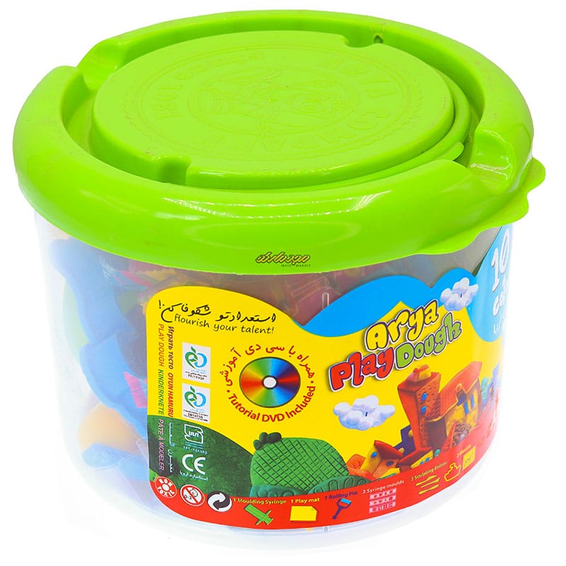 خمیر بازی 10 رنگ سطلی سبز آریا (2)
