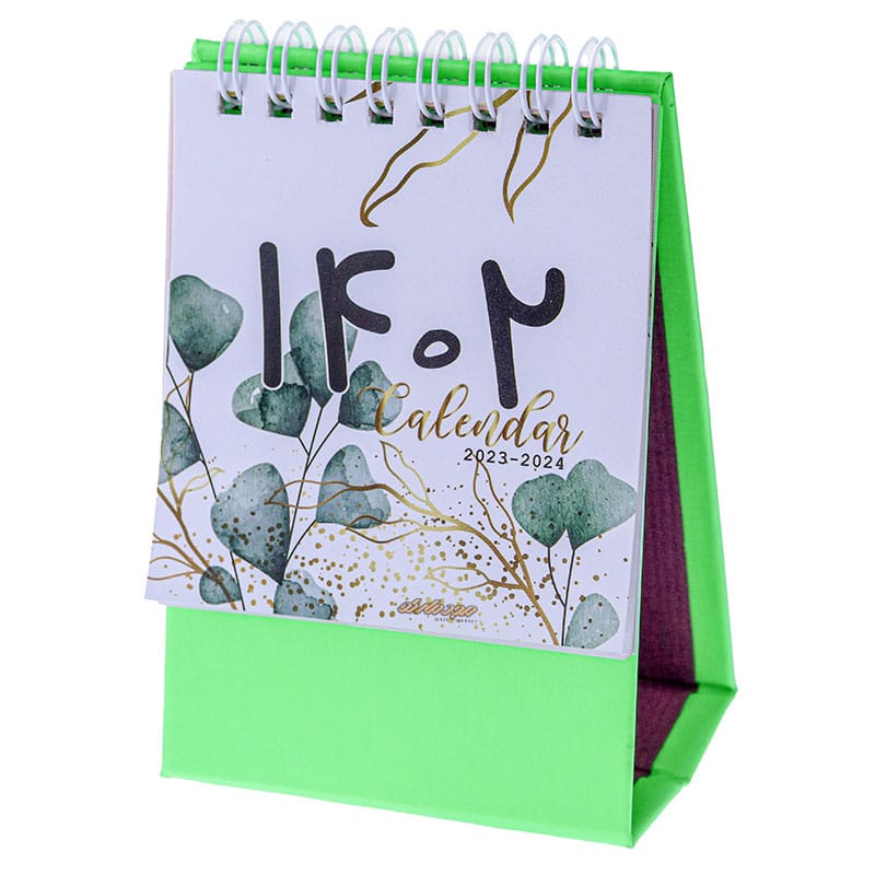 تقویم رومیزی 1402 سبز فسفری کلیپس مدل یونیک