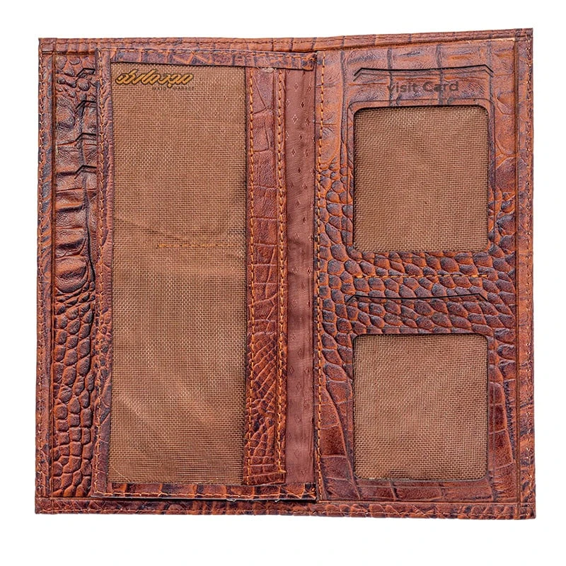 کیف پول چرم کتی طرح کروکودیل قهوه ای (1)
