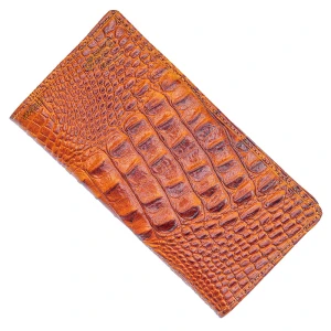 کیف پول چرم کتی طرح کروکودیل قهوه ای اکوال