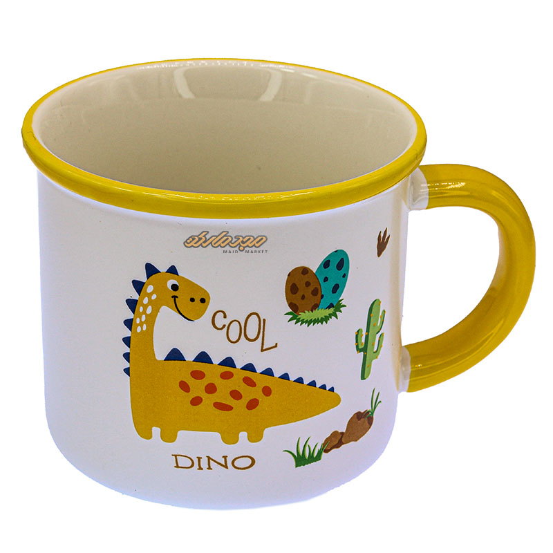 ماگ فانتزی سفید طرح دایناسور زرد