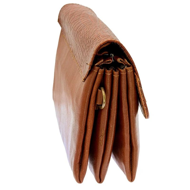 کیف دوشی چرم سه طبله طرح سنگی قهوه ای پولو (4)