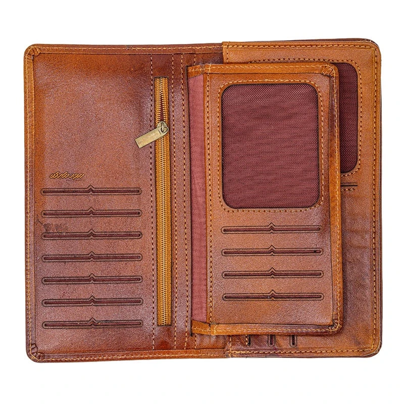 کیف پول کتی چرم دور دوخت قهوه ای دیاکو (2)