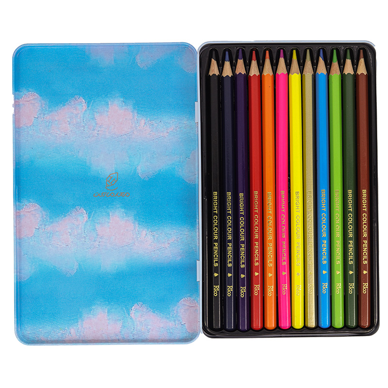 مداد رنگی 12رنگ جعبه فلزی تخت طرح ساحل سبز ریکو RICO (2)