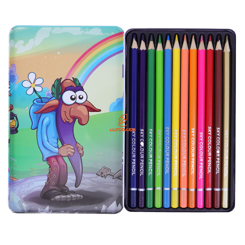 مداد رنگی 12 رنگ جعبه فلزی تخت طرح جادوگر اسکای SKY (3)