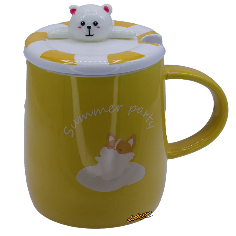 ماگ فانتزی زرد طرح خرس در برجسته