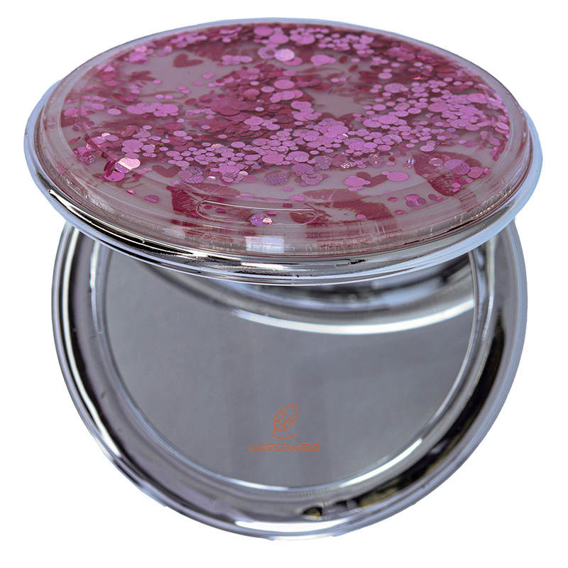 آینه گرد جیبی (آرایشی) فانتزی آکواریومی طرح لب و قلب