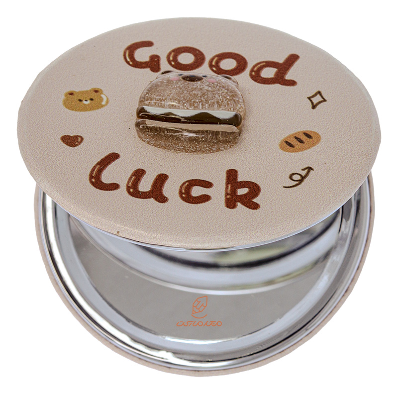 آینه گرد جیبی (آرایشی) فانتزی صورتی طرح برجسته خرس 205 (2)