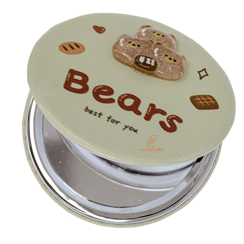 آینه گرد جیبی (آرایشی) فانتزی سبز طرح برجسته خرس 205 (4)