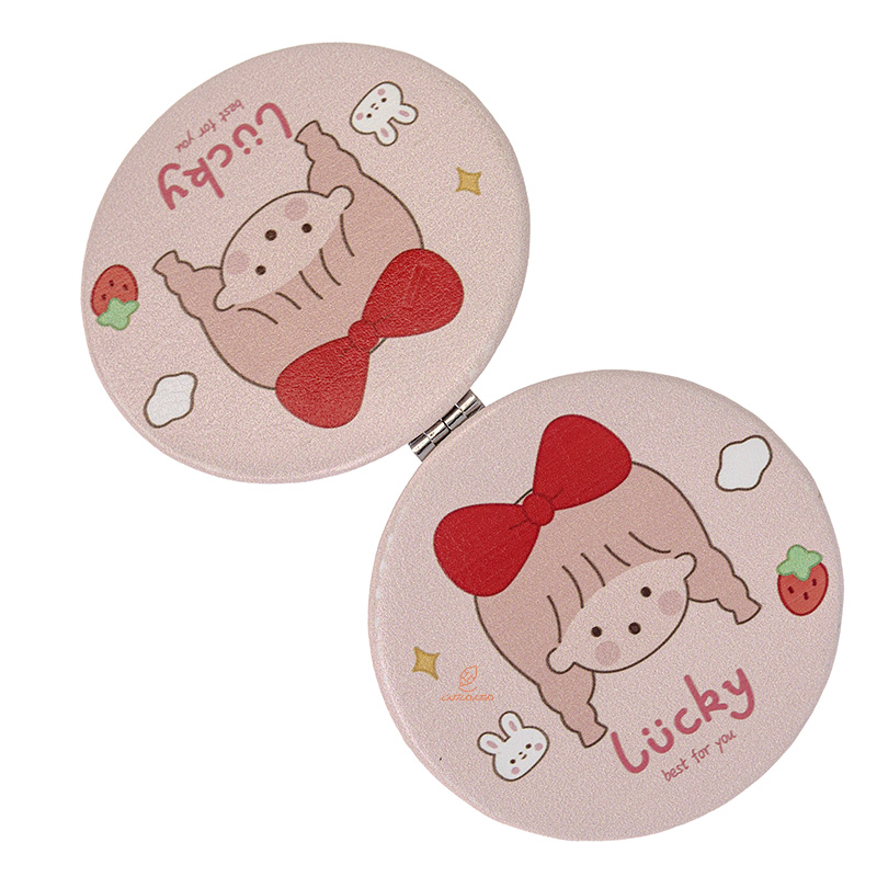 آینه گرد جیبی (آرایشی) فانتزی صورتی طرح دختر 105 (2)