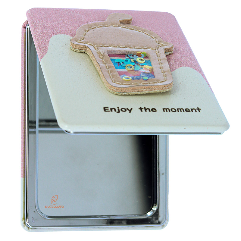 آینه مستطیلی جیبی (آرایشی) فانتزی طرح برجسته بستنی صورتی 095 (4)