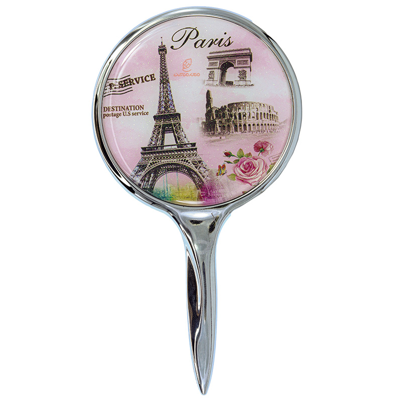 آینه دسته دار (آرایشی) فانتزی صورتی طرح برج ایفل و گل رز