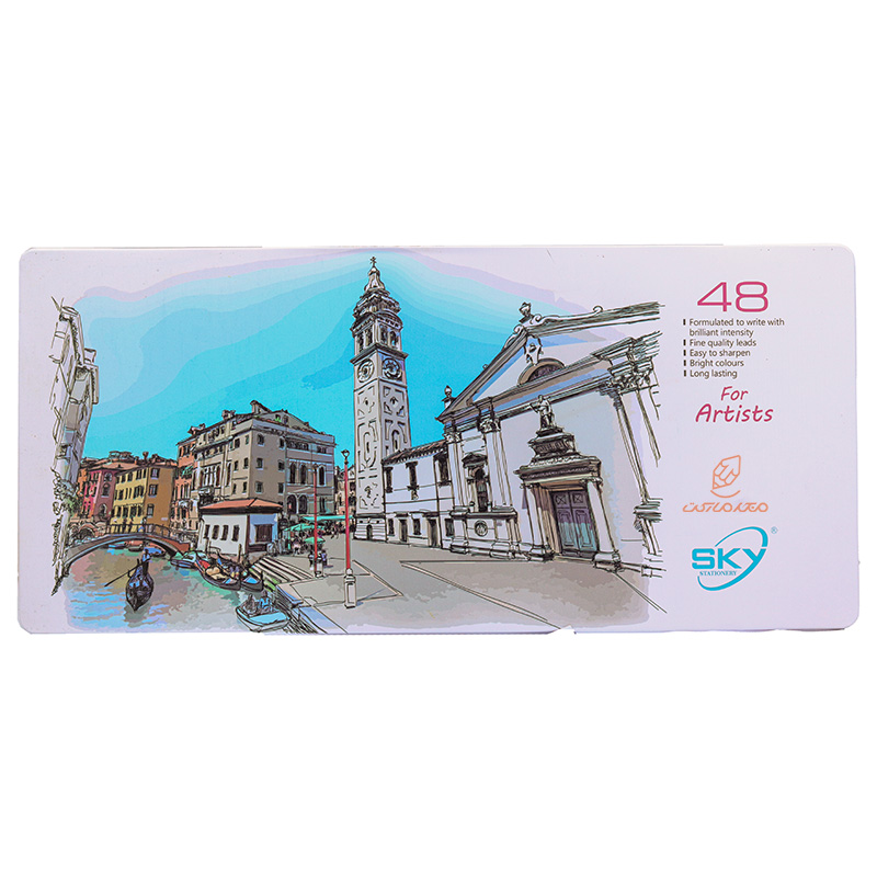 مداد رنگی 48 رنگ جعبه فلزی تخت طرح برج ساعت مدل آرتیست اسکای SKY