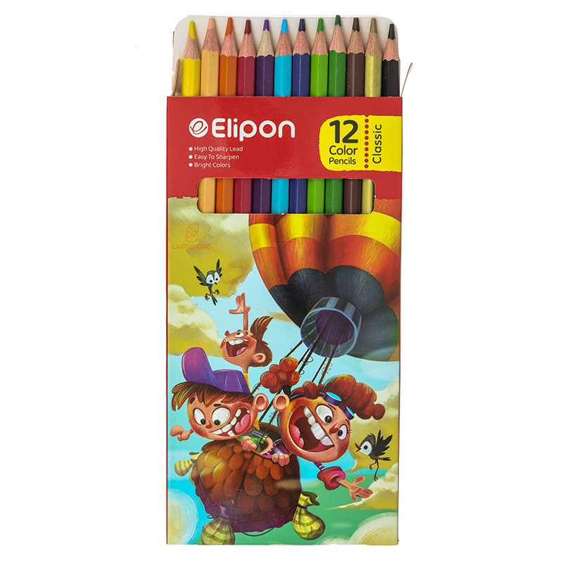 مداد رنگی 12 رنگ جعبه مقوایی تخت طرح بالن الیپون ELIPON (4)