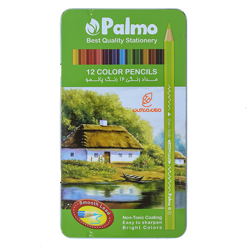 مداد رنگی 12 رنگ جعبه فلزی تخت طرح برکه پالمو PALMO (1)