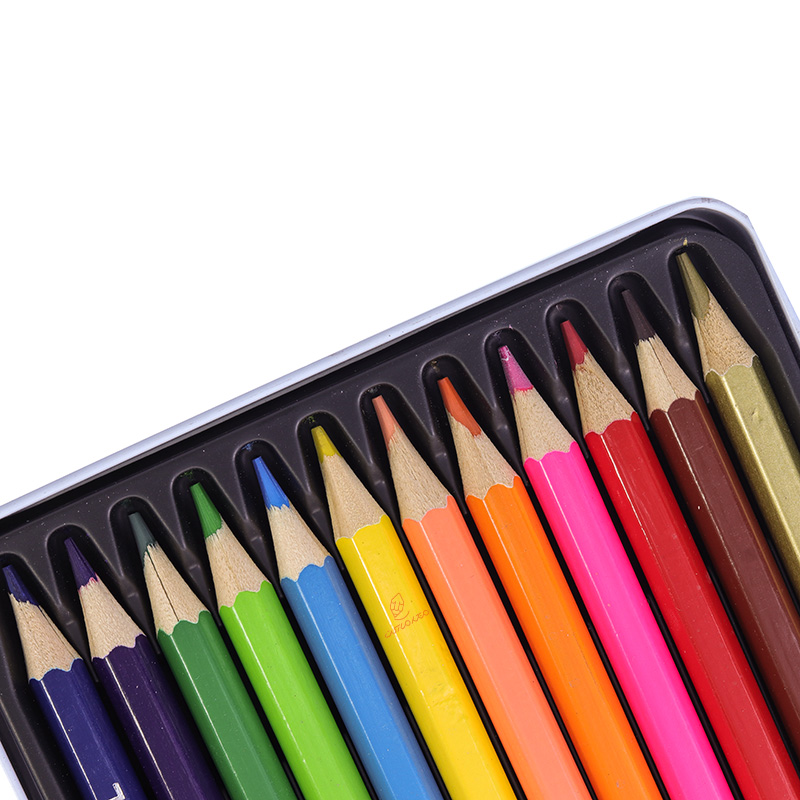 مداد رنگی 12 رنگ جعبه فلزی تخت طرح برف بازی اسکای SKY (5)