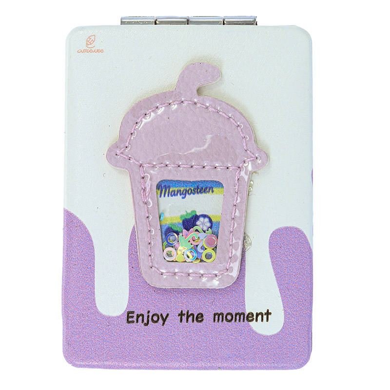 آینه مستطیلی جیبی (آرایشی) فانتزی طرح برجسته بستنی بنفش 095