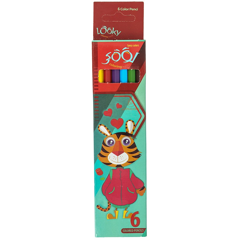 مداد رنگی 6 رنگ جعبه مقوایی طرح ببر لوکی LOOKY (2)