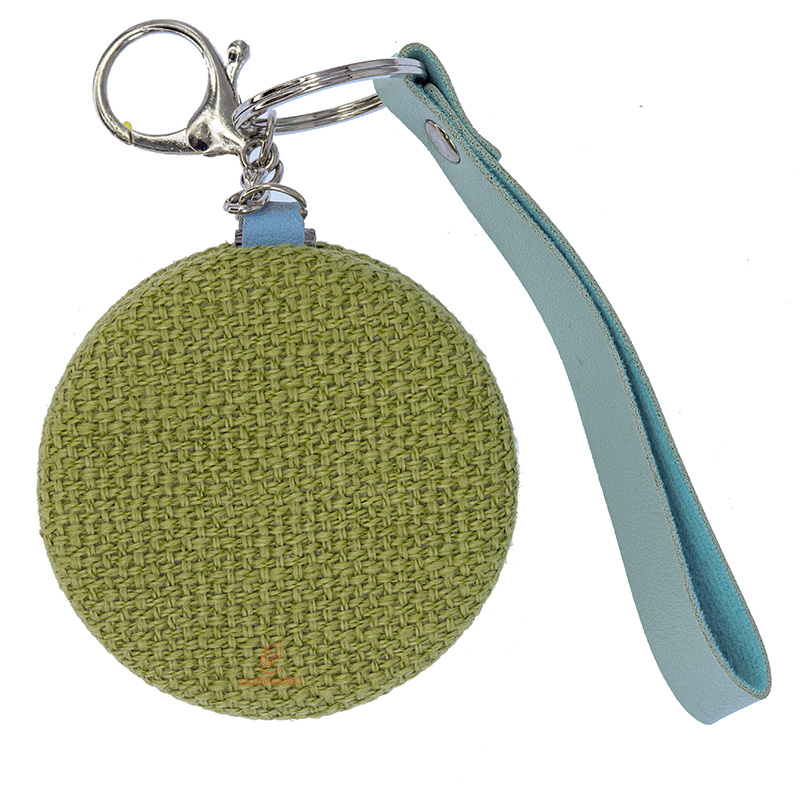 آینه گرد جیبی (آرایشی) فانتزی پارچه ای سبز طرح گل 075 (2)