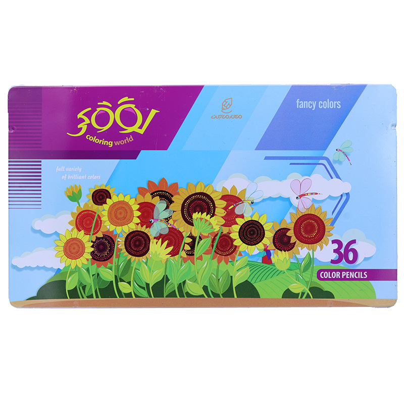 مداد رنگی 36 رنگ جعبه فلزی تخت طرح آفتابگردان لوکی LOOKY