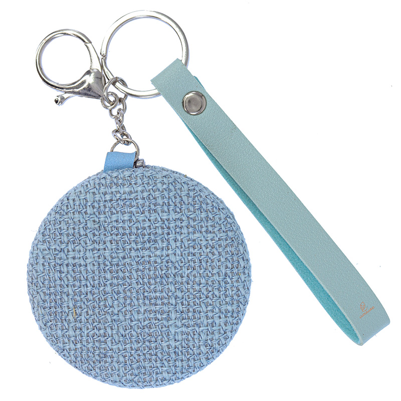 آینه گرد جیبی (آرایشی) فانتزی پارچه ای آبی طرح گل 075 (2)