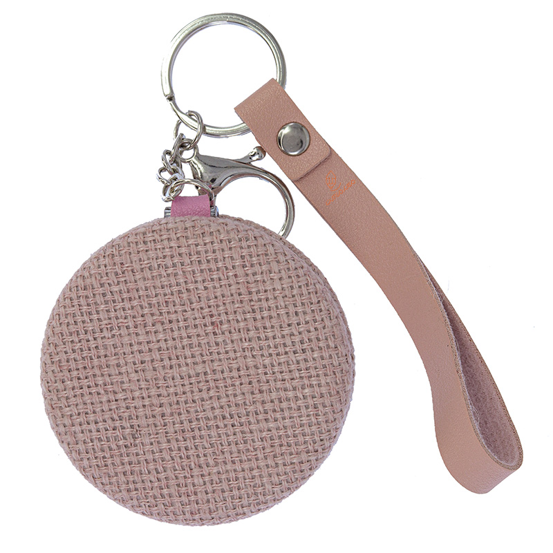 آینه گرد جیبی (آرایشی) فانتزی پارچه ای صورتی طرح گل 075 (2)