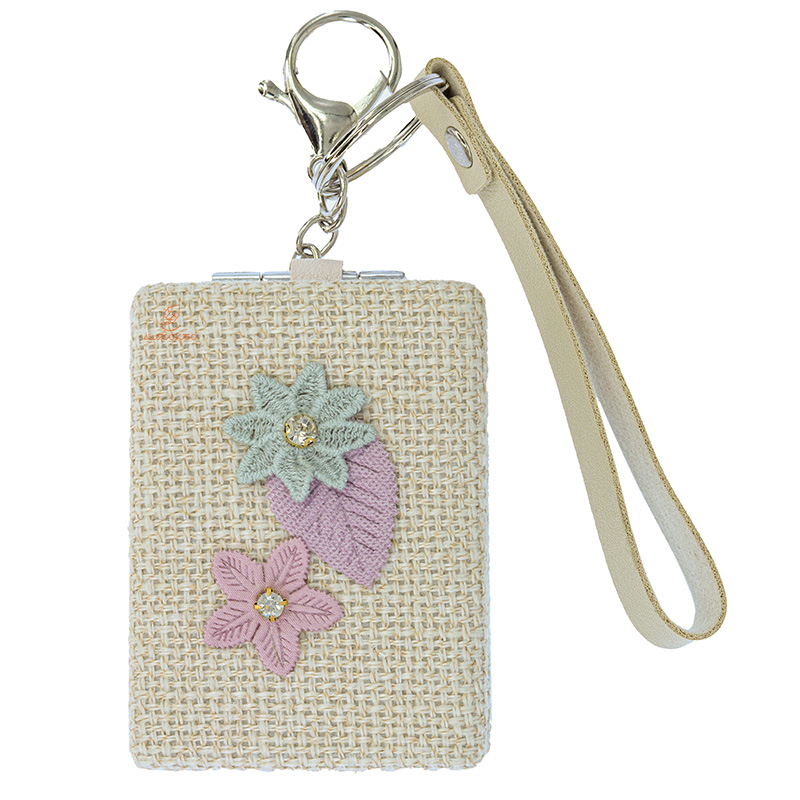 آینه مستطیلی جیبی (آرایشی) فانتزی پارچه ای طوسی طرح گل 075