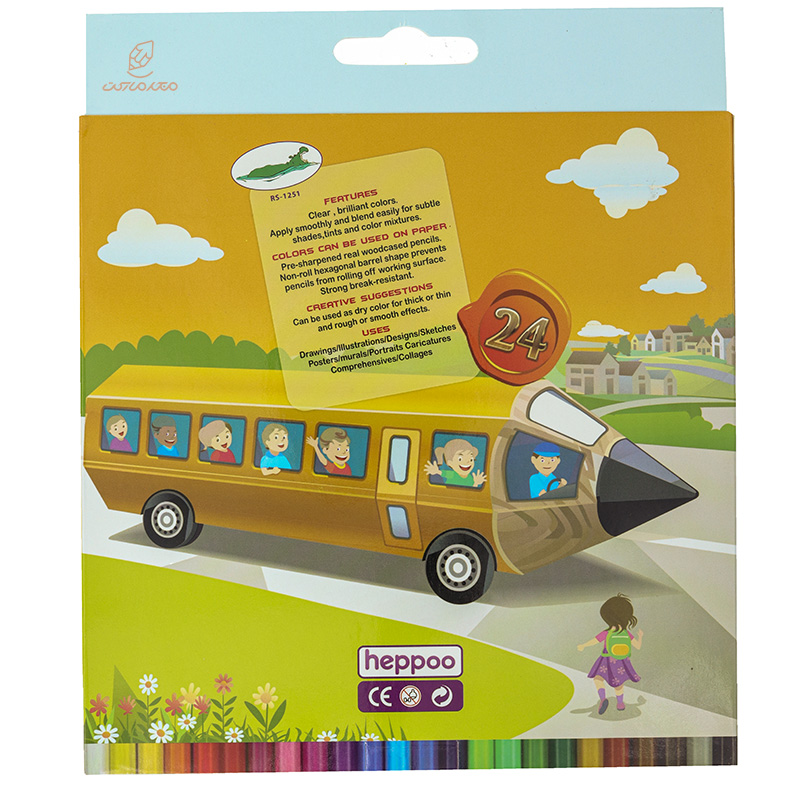 مداد رنگی 24 رنگ جعبه مقوایی طرح خانه صورتی هپو HEPPOO (1)