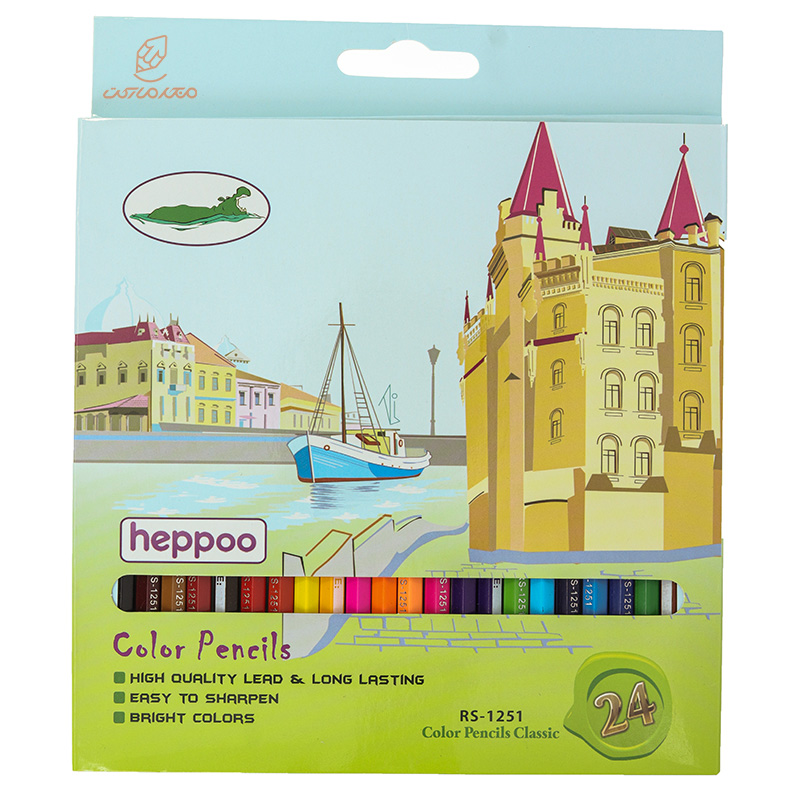 مداد رنگی 24 رنگ جعبه مقوایی طرح اسکله هپو HEPPOO