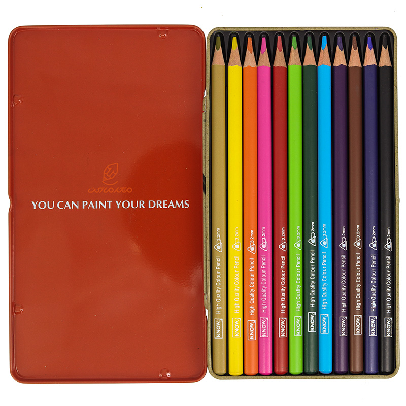 مداد رنگی 12 رنگ جعبه فلزی تخت طرح هیولاهای مهربان نو KNOW (3)