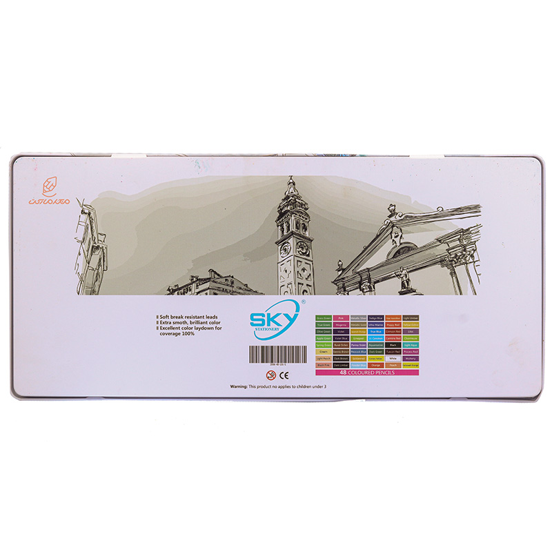 مداد رنگی 48 رنگ جعبه فلزی تخت طرح برج ساعت مدل آرتیست اسکای SKY (4)