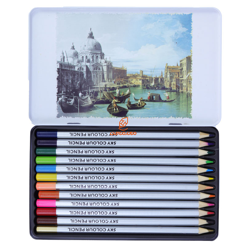 مداد رنگی 12 رنگ جعبه فلزی طرح اسکله مدل آرتیست اسکای SKY (1)
