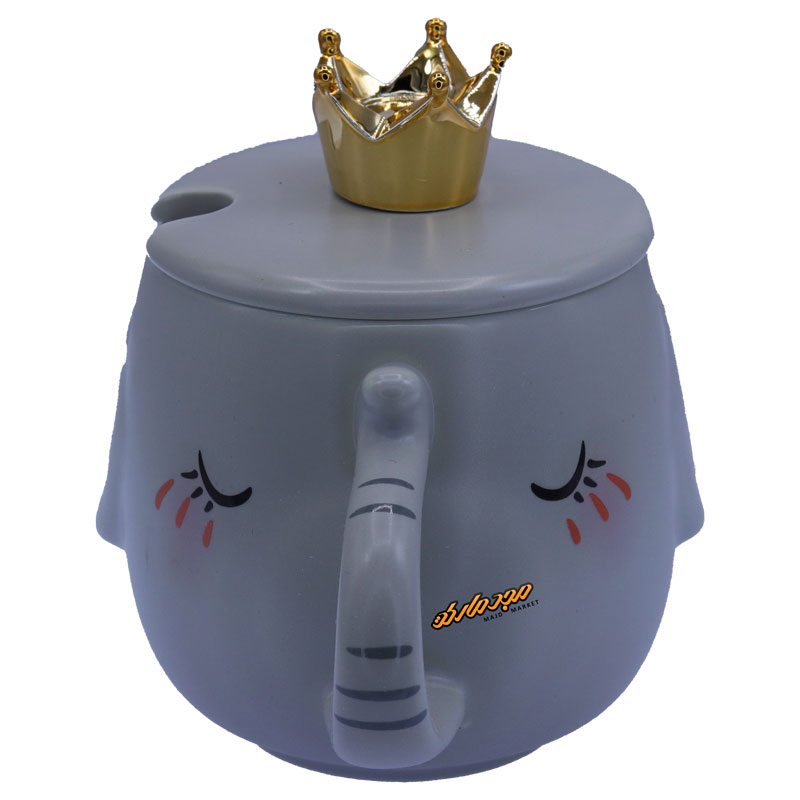 ماگ فانتزی طوسی طرح برجسته فیل تاج دار