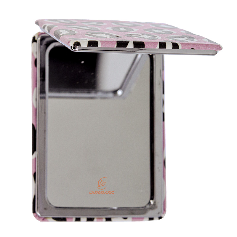 آینه مستطیلی جیبی (آرایشی) فانتزی صورتی طرح پلنگی سفید 305 (3)