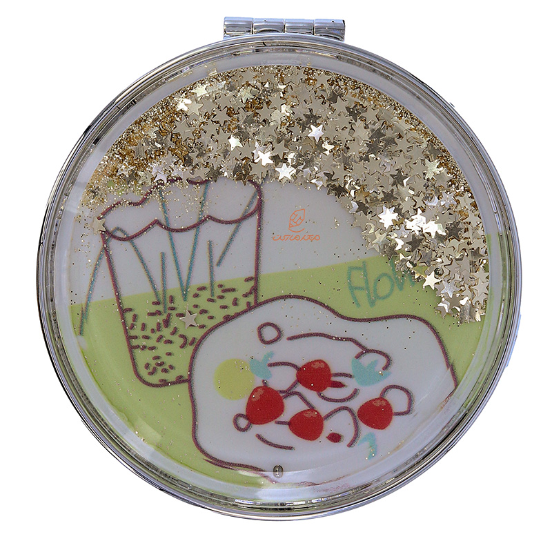 آینه گرد جیبی (آرایشی) فانتزی آکواریومی طرح flower