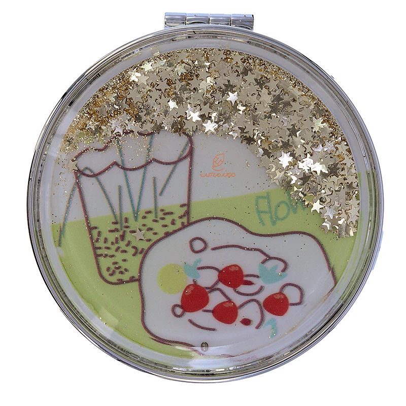 آینه گرد جیبی (آرایشی) فانتزی آکواریومی طرح flower (2)