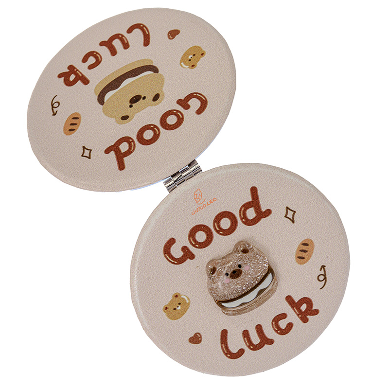 آینه گرد جیبی (آرایشی) فانتزی صورتی طرح برجسته خرس 205 (1)